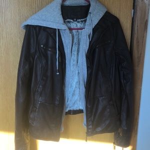 Fuzzy leather jacket